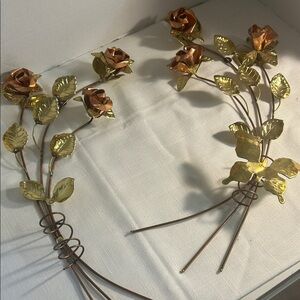 Gold and Copper Rose Wall Decor Set of 2 Vintage home interior wall art
